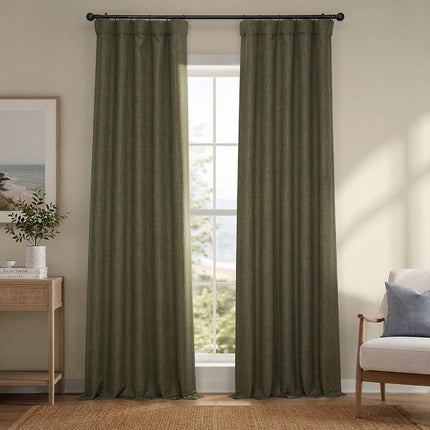 HPD Half Price Drapes Faux Linen Room Darkening Curtains - 84 Inches Long Luxury Linen Curtains for Bedroom & Living Room (1 Panel), 50W X 84L, Khaki Green