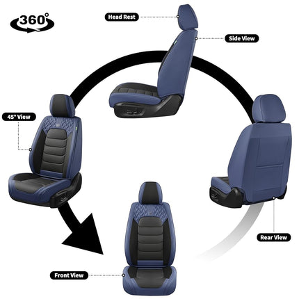 FLORICH Housses de siège complètes, housses de siège en cuir, housses de siège avant et arrière 5 places, accessoires de protection de coussin de siège de voiture étanches pour berline, SUV, pick-up (Bleu et noir, ensemble complet)