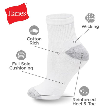 Hanes Women's 10-Pair Value Pack Ankle Socks, White, Large