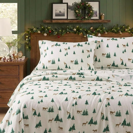 Eddie Bauer Warm Breathable Cotton Flannel Bedding with Deep Pockets, Brushed for Extra Softness, Cozy Home Decor, Oeko-Tex Certified, Deer Hollow, Twin