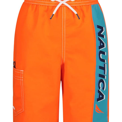 Nautica Boys' Swim Trunk with UPF 50+ Sun Protection, in Motion Neon Orange, 6