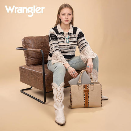 Wrangler Women's Leopard Print Woven Shoulder Purse, Small Indian Khaki With Guitar Strap, One Size