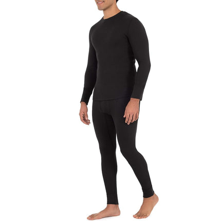 Fruit of the Loom Men's Recycled Waffle Thermal Underwear Set (Top and Bottom) Pajama, Black, Large