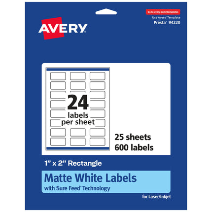 Avery Matte White Rectangle Labels with Sure Feed,