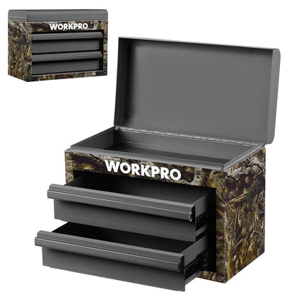 WORKPRO Metal Mini Tool Box with 2 Drawers and Top