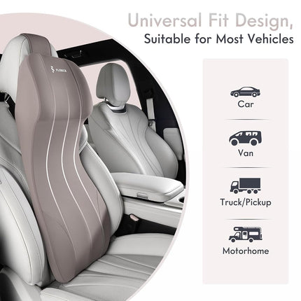 FLORICH Lumbar Support Pillow and Car Neck Pillow Memory Foam Integrated Lumbar Support Cushion with Headrest Pillow Ergonomic Car Seat Back Support for Head Waist Support Sciatica Pain Relief, Gray