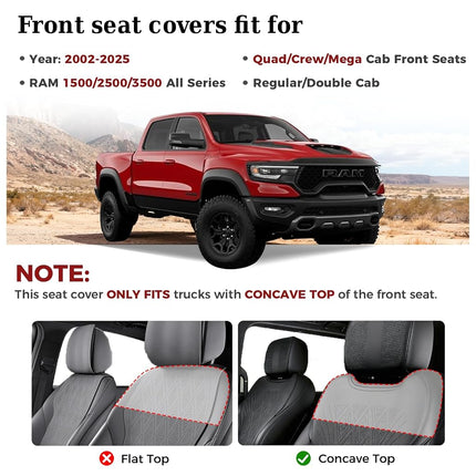 Truckiipa Dodge Ram Seat Covers Front Pair, Car Seat Cover Waterproof Leather Protector Pickup Truck Accessories, Full Coverage Custom Fit for 2002-2023 Ram 1500 2500 3500 Regular/Double Cab, Black