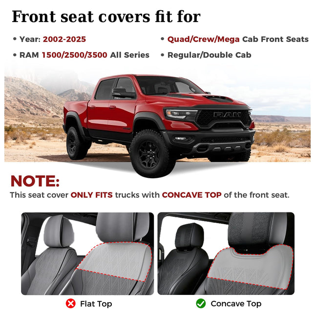 Truckiipa Dodge Ram Seat Covers Front Pair, Car Seat Cover Waterproof Leather Protector Pickup Truck Accessories, Full Coverage Custom Fit for 2002-2023 Ram 1500 2500 3500 Regular/Double Cab, Black