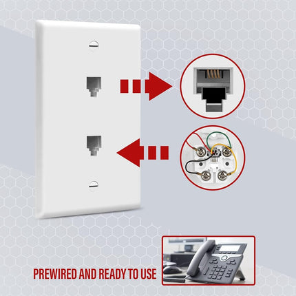 Enerlites 6651-W 1 Gang 2 Modular Telephone Duplex RJ11 6-Position 4-Conductor Jacks, White