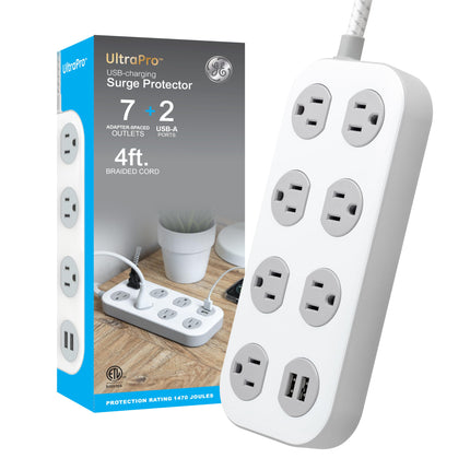 GE 7-Outlet Surge Protector Power Strip with USB, 