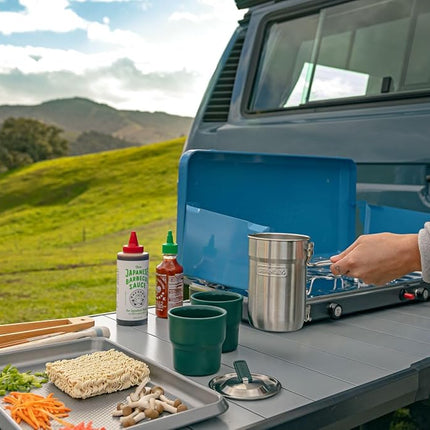 Stanley Wildfare Go 4-Piece Stainless Steel Two Cup Cook Set | 32 oz Pot and Lid with Fold & Lock Handle | 2 Stacking Cups | Camping Essentials for Your Camp Kitchen | BPA-Free | Shale + Charcoal