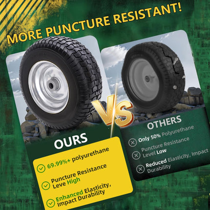 Wiltire 16x6.50-8 Flat Free Lawn Mower Front Tire and Wheel (2 Pack)