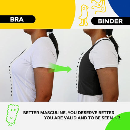 Wonababi Chest Binder, Transgender Stuff with Zipper Half Flat Tank Top for Gynecomastia Cosplay FTM Binder Bra, Black, 3X-Large