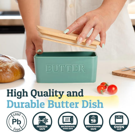PriorityChef Extra Large Butter Dish with Lid for Countertop, Ceramic Butter Container with Airtight Cover, Butter Keeper for Counter or Fridge, Butter Holder Storage, Turquoise