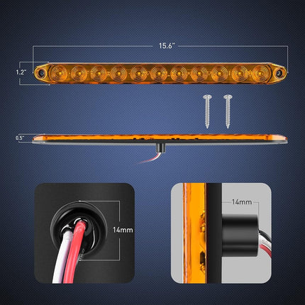 Nilight 2PCS 16Inch 11 LED Amber Trailer Marker ID Bar Stop Brake Turn Signals Tail Light DOT Compliant IP65 Waterproof for Truck Trailer