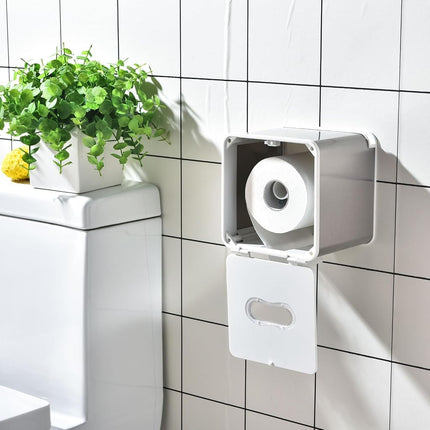simpletome Toilet Paper Holder Wall Mount with Shelf Waterproof Adhesive or Drilling Install (Silvery, SUS304+ABS Plastic)