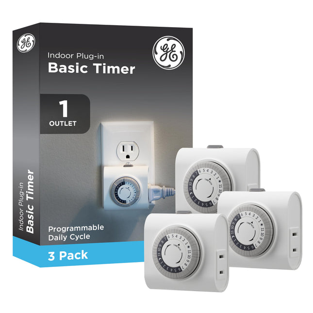 GE 3 Pack, 44801 24-Hour Indoor Basic Timer, Plug-