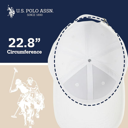 U.S. Polo Assn. Polo Pony Logo Baseball Hat, 100% Cotton, Adjustable Cap, White