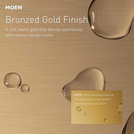 Moen Revyl Bronzed Gold One-Handle Single Hole Modern Bathroom Sink Faucet with Optional Deckplate and Spring Loaded Drain Assembly, 84771BZG