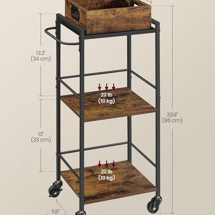 VASAGLE 3-Tier Kitchen Serving Cart with Removable Tray, on Wheels
