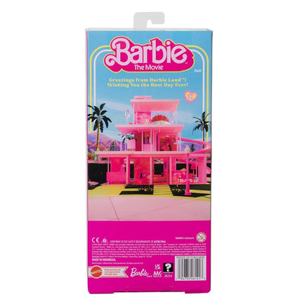 Barbie The Movie Ken Doll Wearing Pastel Pink and Green Striped Beach Matching Set with Surfboard and White Sneakers, JBJ54
