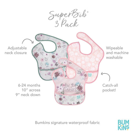 Bumkins Bibs, Baby Bibs for Girl or Boy, SuperBib Baby and Toddler Bib for 6-24 Months, Baby Bib for Eating, Feeding Bib, Waterproof Lightweight Fabric – Love You Bunches