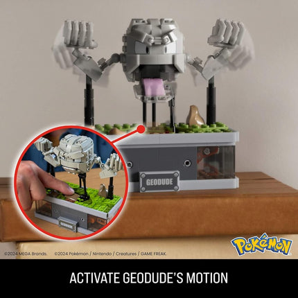 Juego de construcción MEGA Pokémon, Geodude con minimovimiento y 343 piezas, 12.7 cm de alto, brazos y boca móviles, coleccionable para adultos, HWR79