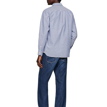 Tommy Hilfiger Long Sleeve Oxford Regular Fit, Men's Button Down Shirts, Also Available in Big and Tall, Royal Blue/Check, Medium