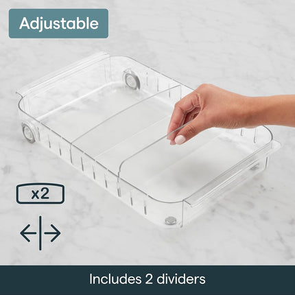YouCopia RollOut Fridge Caddy BPA-Free Clear Rolling Refrigerator Organizer Bin with Adjustable Dividers and Handles, 9" Wide