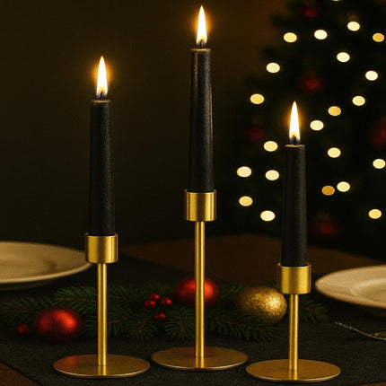 smtyle Portavelas cónicos dorados para velas, juego de 3 candelabros con hierro de 2 cm de diámetro, ideal para decoración con velas