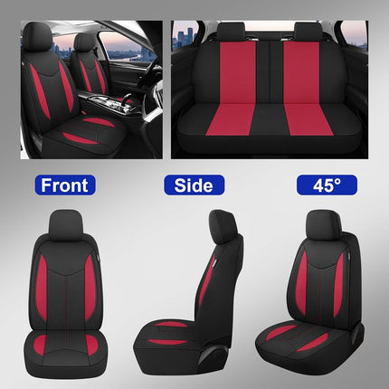 CAROMOP Waterproof Car Seat Cover Full Seats, Neoprene Split Bench Seat Covers for Cars, Universal Fit for Most Car Interior Covers-Sedan Truck SUV(Black/Red)