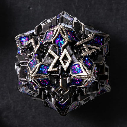 Metal Dice for DND - Spire Sanctum Series (Antique Silver Purple Glitter)