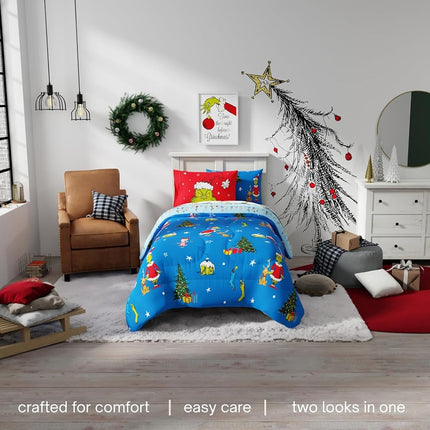 Franco Comforter and Sheet Set with Sham, Microfiber, Grinch, 5 Piece Twin Size