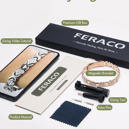 Feraco Pure Copper Bracelets for Women, Ultra Strength Magnetic Therapy Bracelet for Pain Relief with 3800 Gauss Magnets & Sparkling Cubic Zirconia, Adjustable, Infinite Clover Jewelry, 8.07 inches
