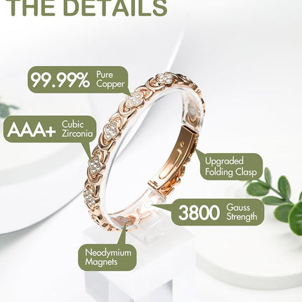 Feraco Pure Copper Bracelets for Women, Ultra Strength Magnetic Therapy Bracelet for Pain Relief with 3800 Gauss Magnets & Sparkling Cubic Zirconia, Adjustable, Infinite Clover Jewelry, 8.07 inches