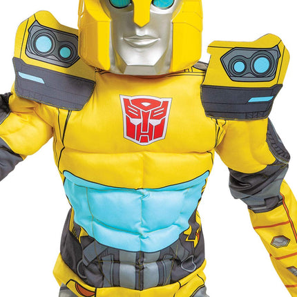 Disfraz oficial de abejorro de Transformers para niños, disfraz de robot para niños, disfraz muscular para niños, ideal para el Día Mundial del Libro, semana de cumpleaños, talla pequeña