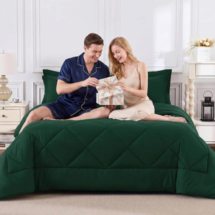 CozyLux Queen Comforter Set Emerald Green - 7 Pieces Complete Bedding Set