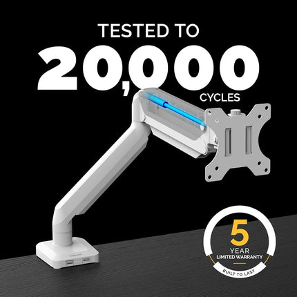 Fellowes Single Monitor Arm - Platinum Series Mount for 8KG 32 inch Screens - Ergonomic Adjustable Arm Desk Mount - Tilt 45° Swivel 360° Rotation 360°, VESA 75 x 75/100 x 100 - White