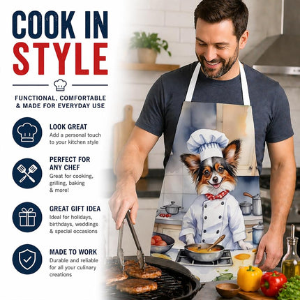 Caroline's Treasures Papillon The Chef Apron Cooking Kitchen Server Baking Crafts Gardening for Adult Women Men, Unisex, Large, Multicolor