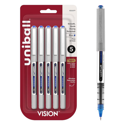uni-ball Vision Rollerball Pens, Fine Point (0.7mm), Black, 12 Count