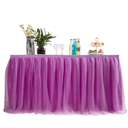 Jupon de table en tulle violet 9 pieds / 275 cm, Costume de demoiselle d'honneur/soeur de la mariée, Jupon de fête pour bébé, Décoration de table rectangulaire ou ronde, Décoration de fête d'anniversaire romantique de luxe (Onde)