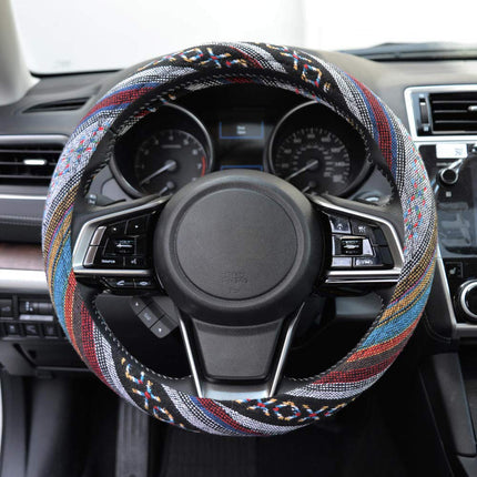 BDK Woven Boho Bohemian Hippie Saddle Blanket Style Steering Wheel Cover for Women - Universal Fit for Standard Wheel Sizes 14.5 15 15.5 inches (Woven Style - Aztec/Incan)