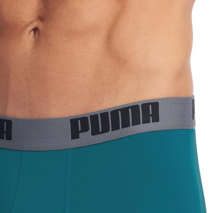 PUMA Men's 3 Pack Performance Boxer Briefs, Red/Grey/Teal, large