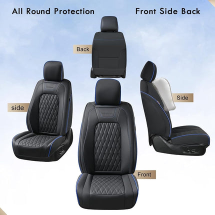 Coverado Leather Seat Cover, Custom Fit for Ford F150 Seat Covers, Ford F150 Truck Seat Covers Waterproof Fit for 2015-2025 F150 & 2017-2025 F250 F350 F450 Blueline - Front Pair