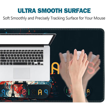ToLuLu Extended Gaming Mouse Pad, Memory Foam Ergonomic Keyboard Mouse Wrist Rest Support Set, Large Desk Mat with Stitched Edges, Non-Slip Base Mousepad for Home Office and Game, Eiffel Tower Paris