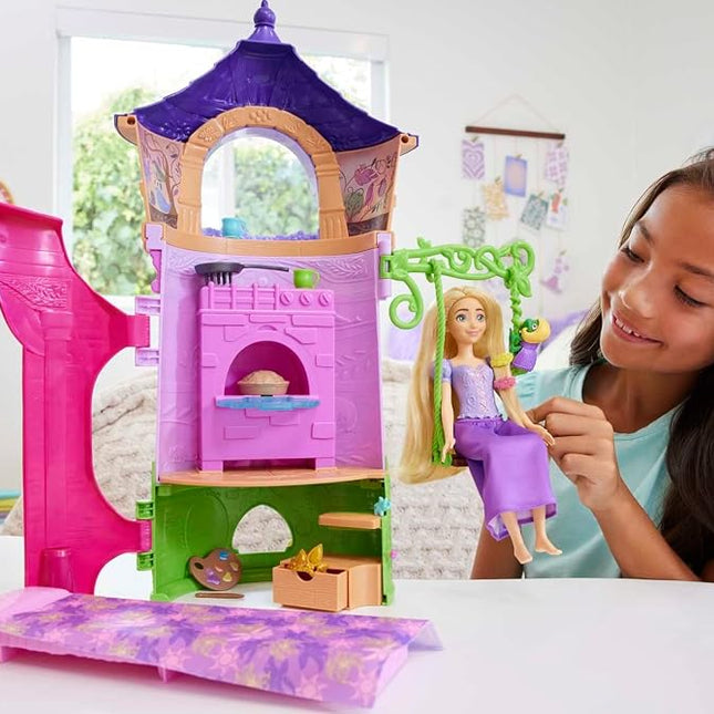 Mattel Disney Princess Rapunzel Tower Doll House Playset with Rapunzel Fashion Doll, 6 Play Areas, 15 Accessories and Pascal