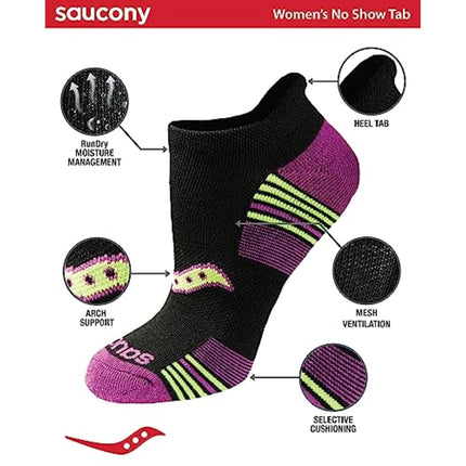 Saucony Women's Rundry Performance Heel Tab Athletic Socks, Available in S-l (8, 16, 24 Running, Black Assorted (8 Pairs), M (5-10) (Pack of 8)