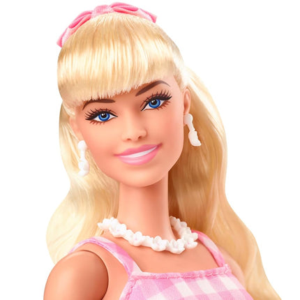 Barbie The Movie Doll, Margot Robbie as Barbie, Collectible Doll Wearing Pink and White Gingham Dress with Daisy Chain Necklace
