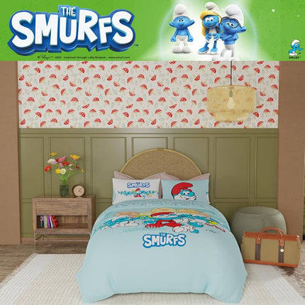 Franco The Smurfs Bedding Super Soft Cozy Reversible Comforter and Sheet Set, 4 Piece Twin Size, (Officially Licensed Product)
