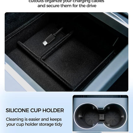 KYX Center Console Organizer Tray for Tesla Model 3 Highland Accessories 2024 Armrest Hidden Drawer Storage Box Cup Holder